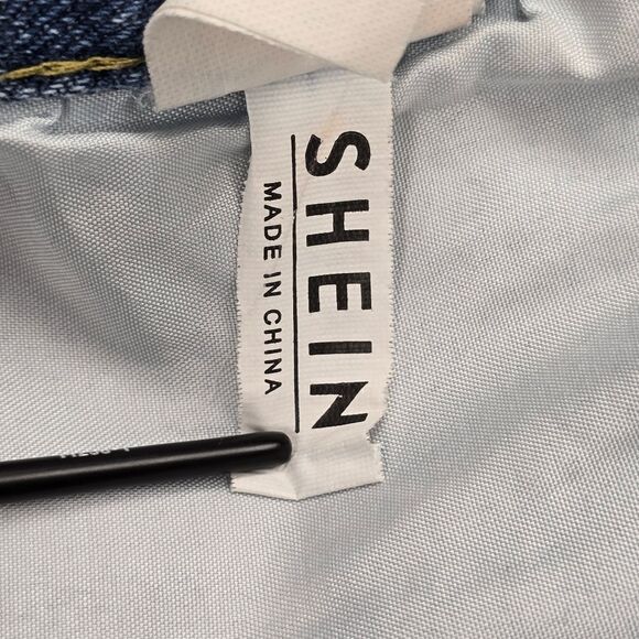 SHEIN Women's XL Light Wash High Waisted Rolled Hem Blue Denim Shorts - Picture 10 of 12